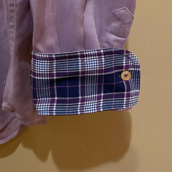 Light Pink Benetti Men’s Casual Button Down Shirt with Plaid Cuffs - Picture 2 of 5